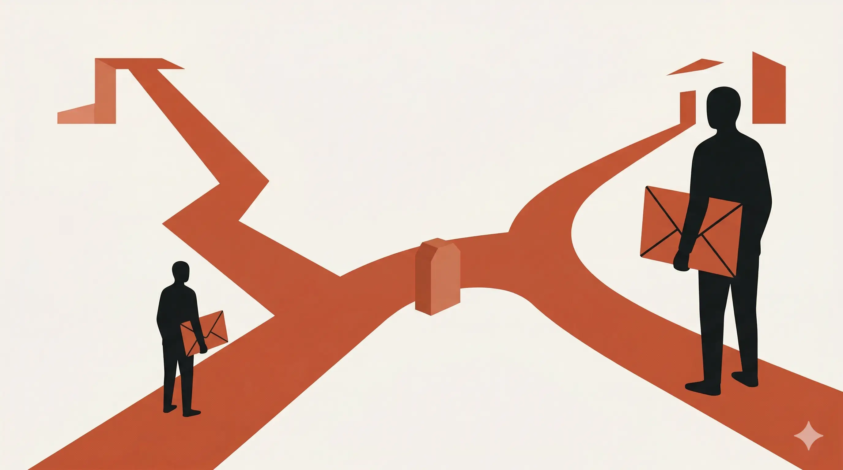 Illustration éditoriale — deux chemins divergeant au cap des 70 ans, représentant les deux régimes fiscaux de l'assurance vie en succession
